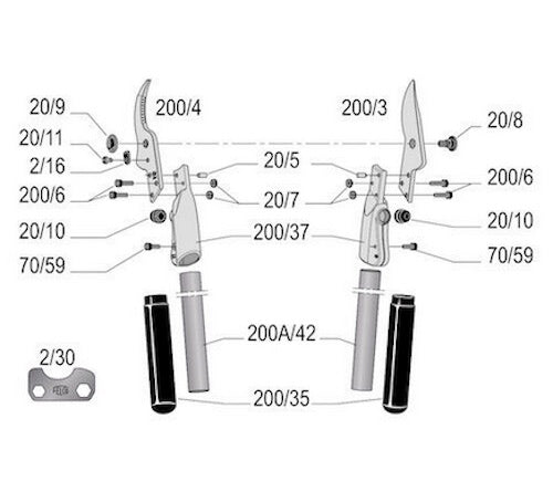 FELCO 200A-60 - Two-hand pruning shear | Length 60cm| STRAIGHT cutting head