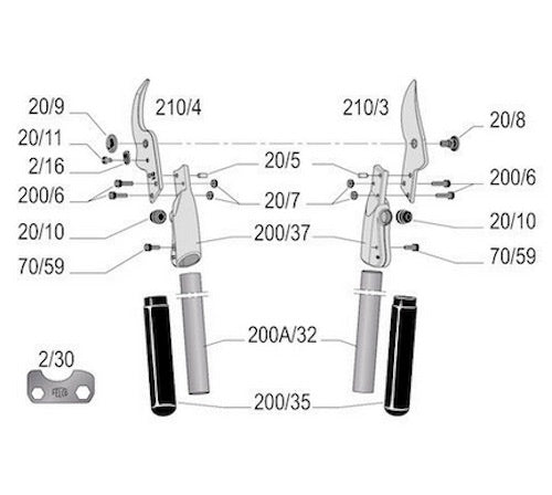 FELCO 210A-50 / Two-hand pruning shear | Length 50cm | CURVED cutting