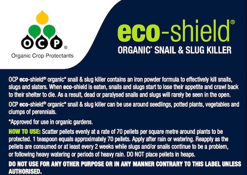 Organic Snail & Slug Pellet Eco-Shield by OCP - Safe in organic veggie gardens x 5packs